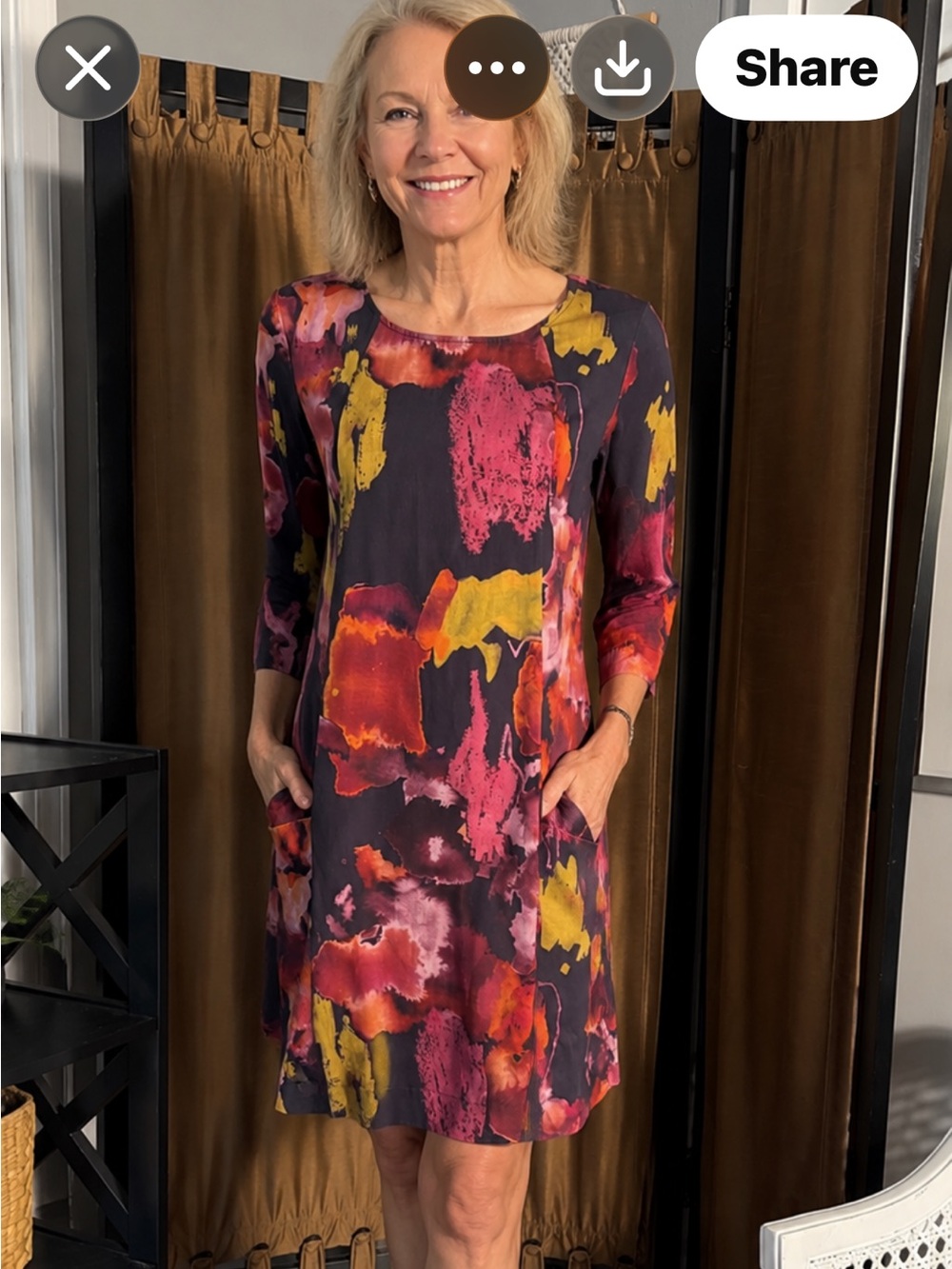 Women's Abstract Print Shift Dress - Multi-Color